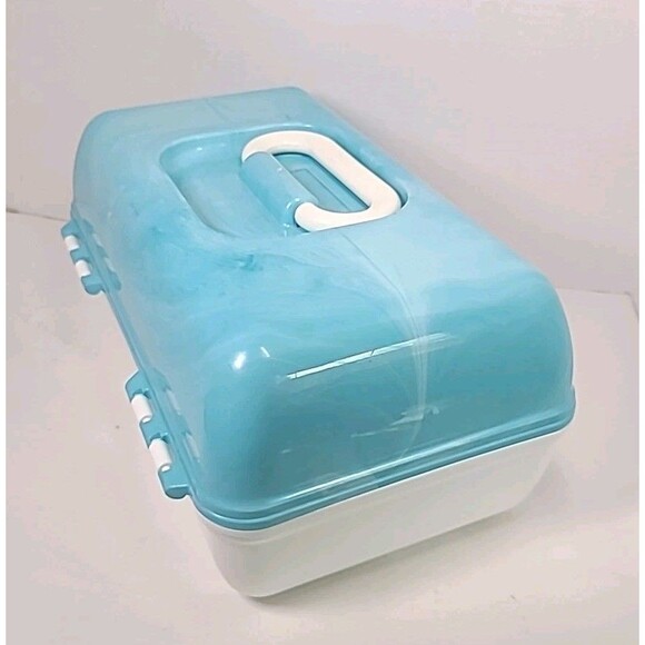 Caboodles On The Go Large Makeup Case Organizer Model 5626 Blue & White EUC - Picture 7 of 9